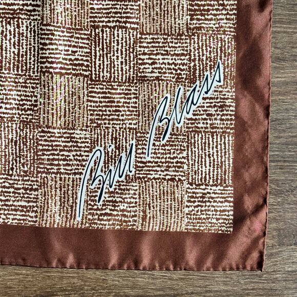 Vintage Bill Blass Silk Scarf Brown White Check Pattern 28” Square Designer - Picture 2 of 9